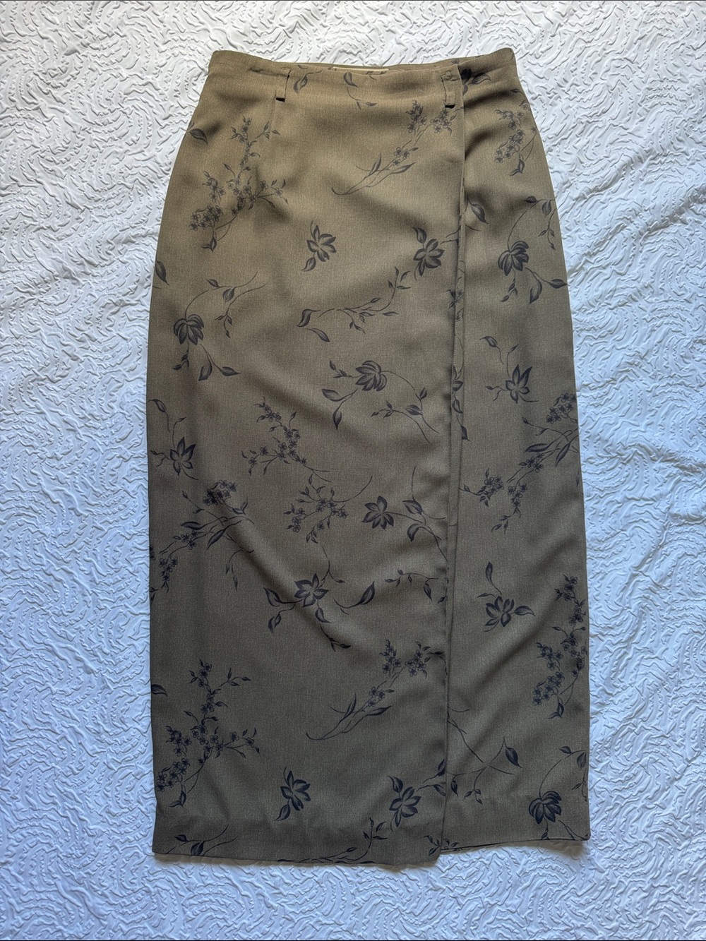 Tan Floral Midi Skirt